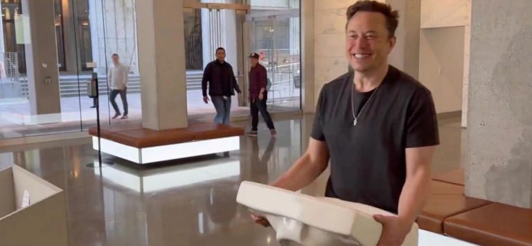Elon Musk storms into Twitter’s headquarters as the deal nears completion:  ‘Let that sink in’.