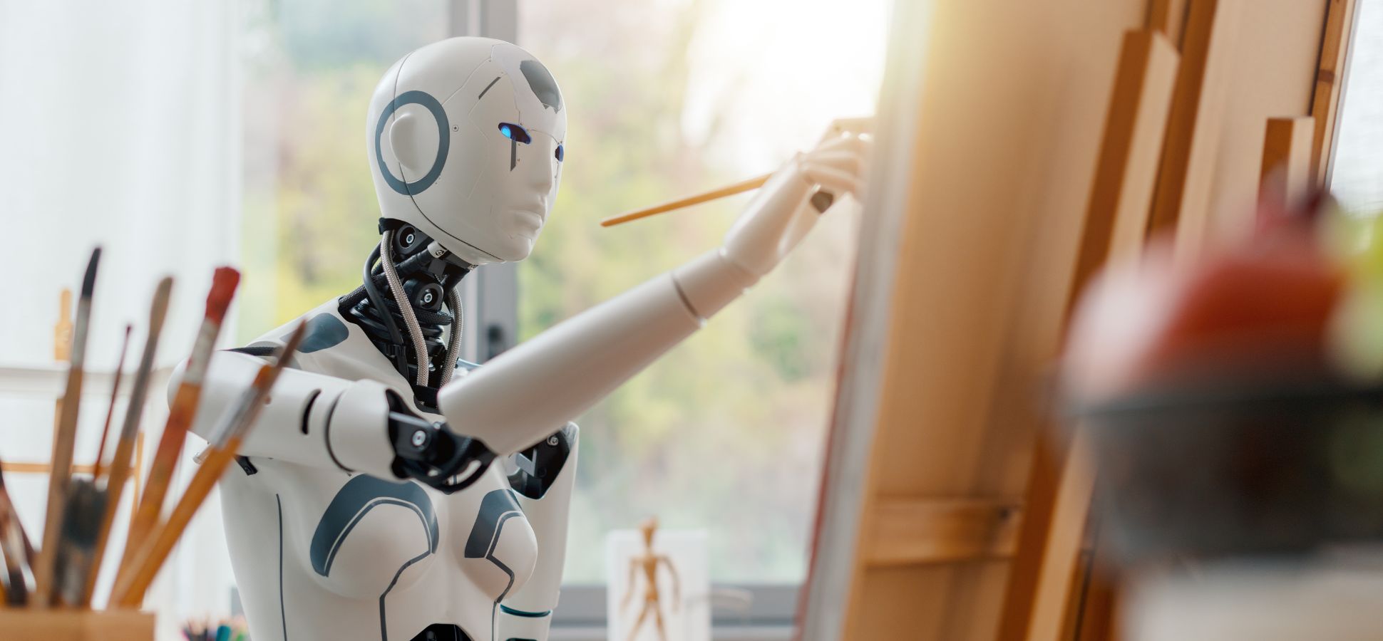 Ai robot painting in the art studio 2023 05 12 02 24 18 utc