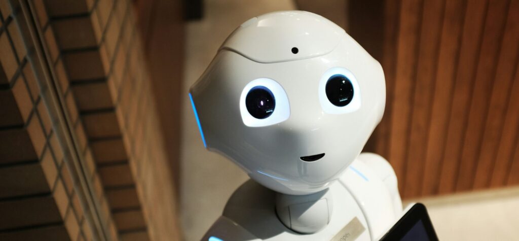 Humanoid robot close up.